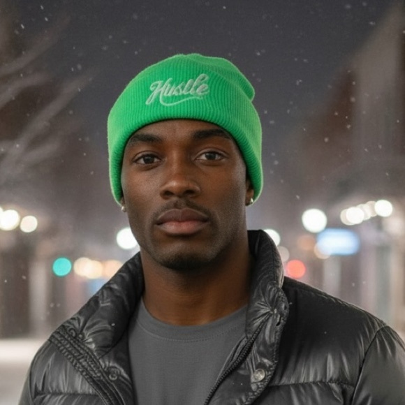 Hustle everything Other - Green Embroidery Beanie